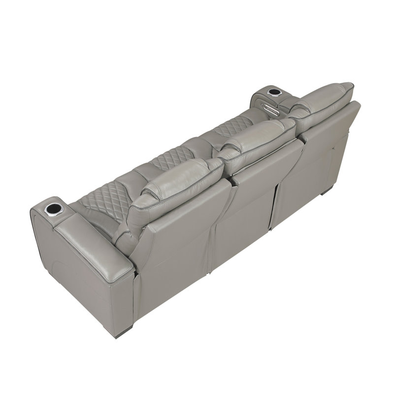 Canapé inclinable électrique deux places avec porte-gobelets centraux rabattables, cuir gris, L 84,5 po, Grey Faux Leather