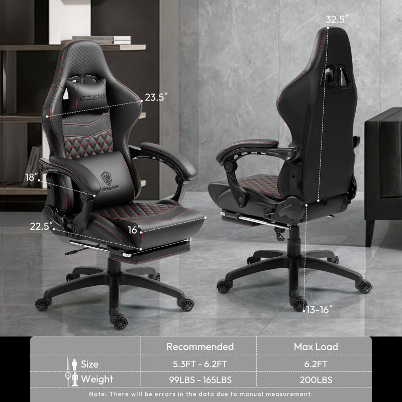 Big and Tall Gaming Chair with Footrest, Ergonomic High Back Office Computer Chair, Adjustable Massage Lumbar Support, PU Leather for Adults, 350Lbs, Black