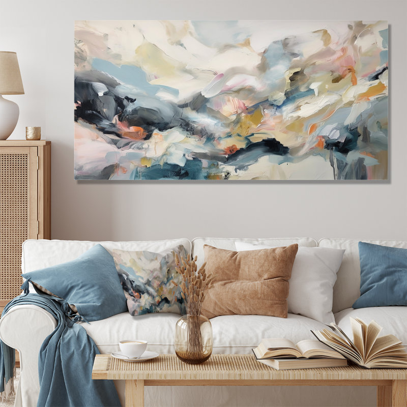 «Grey and Blue Vivid Waves Fuild I», art mural abstrait, Toile tendue, H 28 po x l 60 po x P 1,5 po