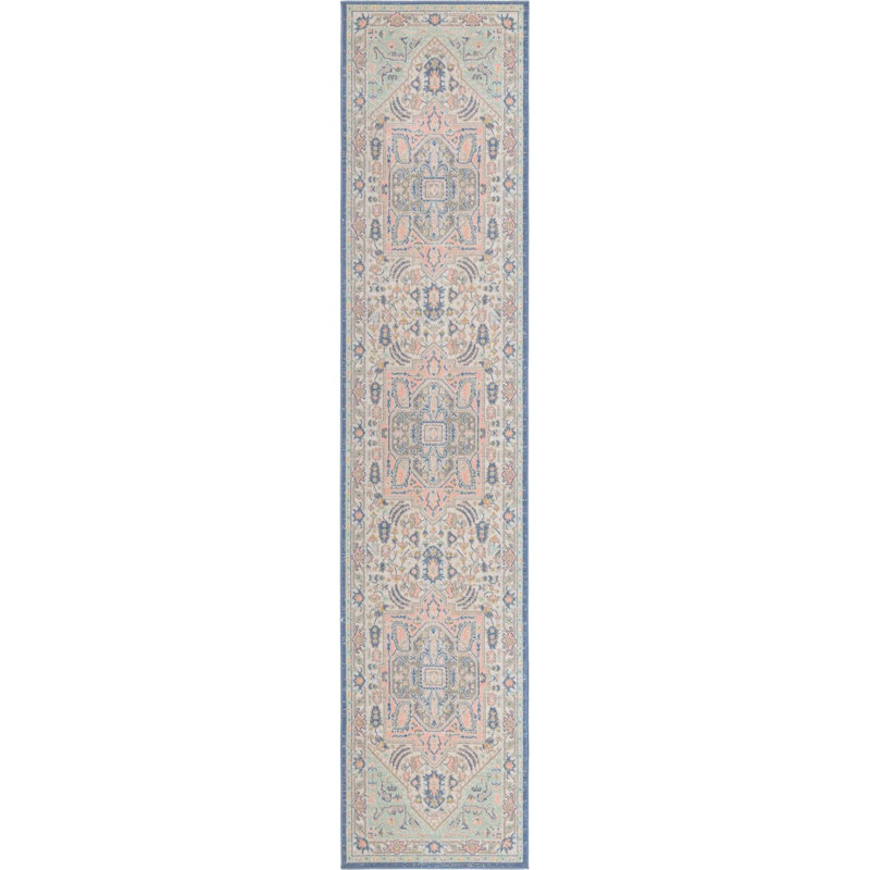 Tapis oriental vert / rose Orcon, Tapis de couloir 2 pi 7 po x 12 pi
