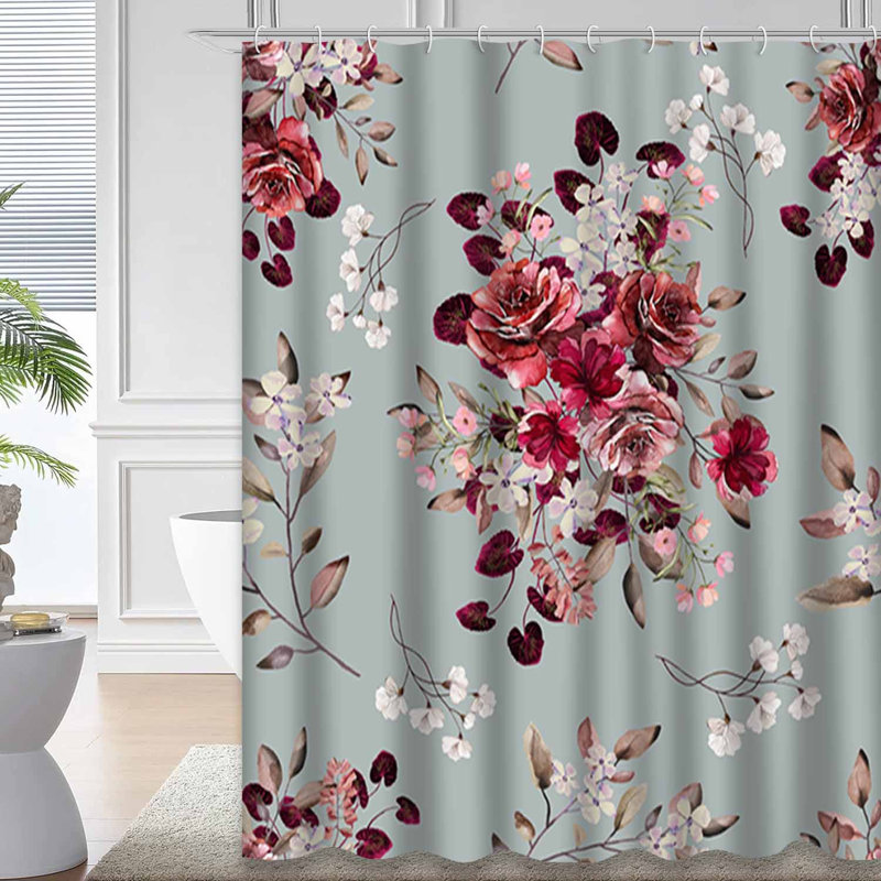 Rideau de douche sans couture à fleurs rétro avec 12 crochets, L 72 po x l 72 po