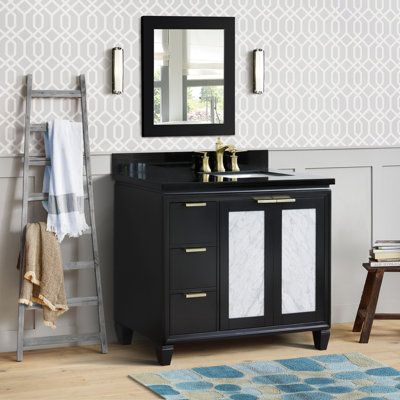 Schreck 43 " W Freestanding Standard Free Standing Single Double Single Vanity Bathroom Vanity With Granite Top with Mirror