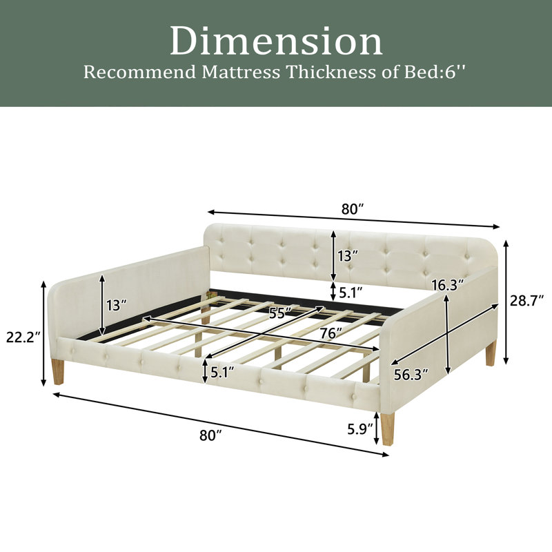 Upholstered Daybed with 4 Support Legs, Twin, Beige