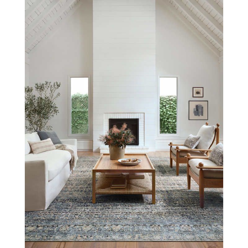 Denim and Blush Rectangular Synthetic Area Rug 42" x 66"