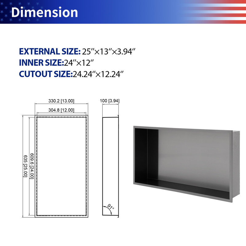 Niche murale en acier inoxydable, Noir mat