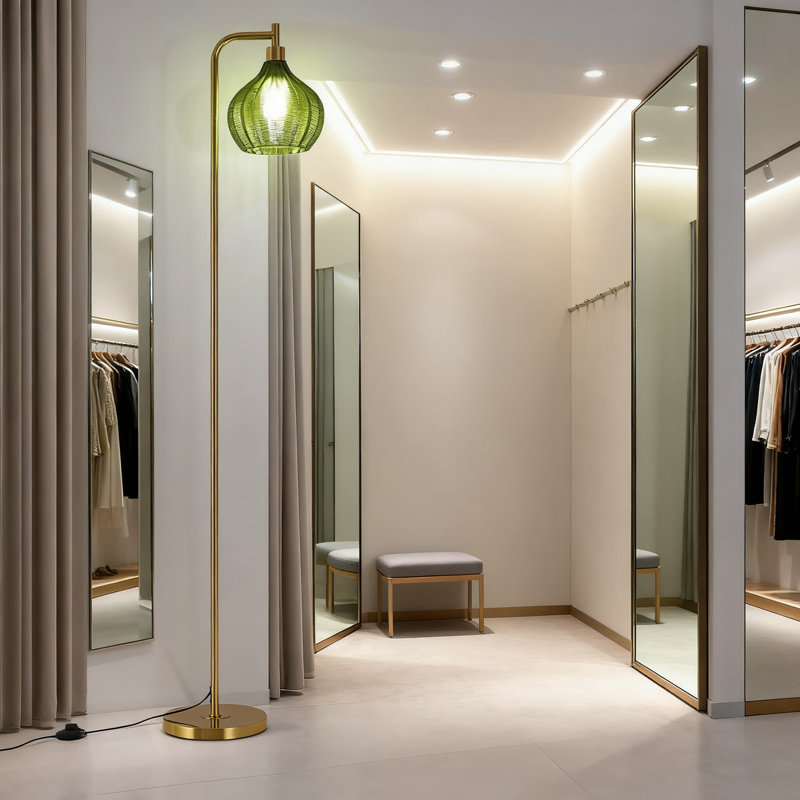 Lampe sur pied arquée moderne avec télécommande, lampe sur pied à intensité variable avec ampoule à DEL 3CCT, abat-jour en verre vert pour le salon, la chambre à coucher et le bureau