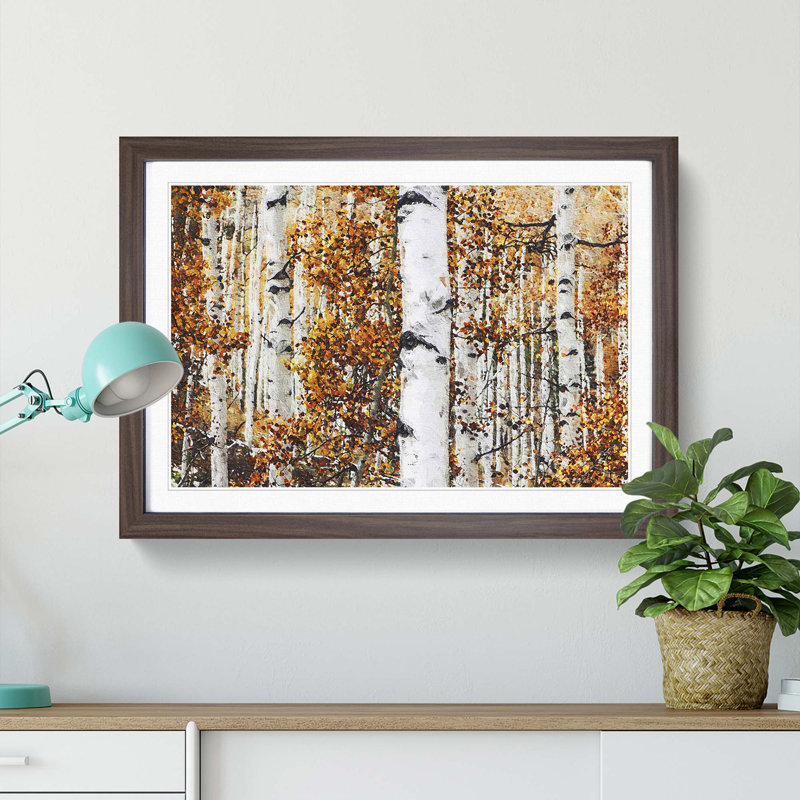 Birch Trees in Autumn - Framed Print, 33cm H x 45cm W x 2cm D, Walnut Framed