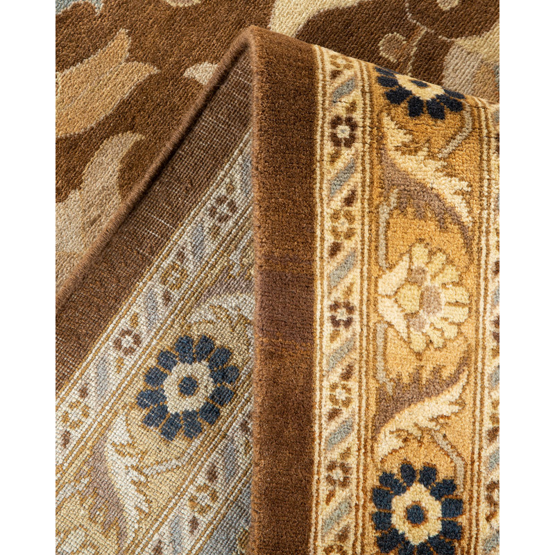Tapis unique brun / bleu / beige noué à la main Vianeth Mogul 10 pi 3 po x 13 pi 9 po