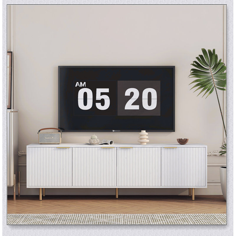 Modern TV Stand Fluted 68" t, Entertainment Center with Storage Doors, TV Console Media Cabinet,  for 55+ Inch TV, Living Room