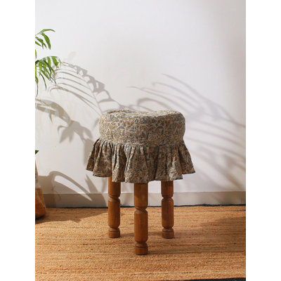 Floral Hand Block Printed Linen Stool Slipcover