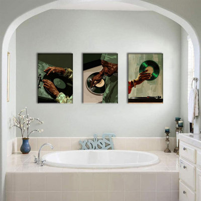 3 pièces d'art mural afro-américain, hommes noirs, décoration murale, art sur toile, musique, peinture, studio de musique, art moderne et tendance pour le salon, chambre à coucher