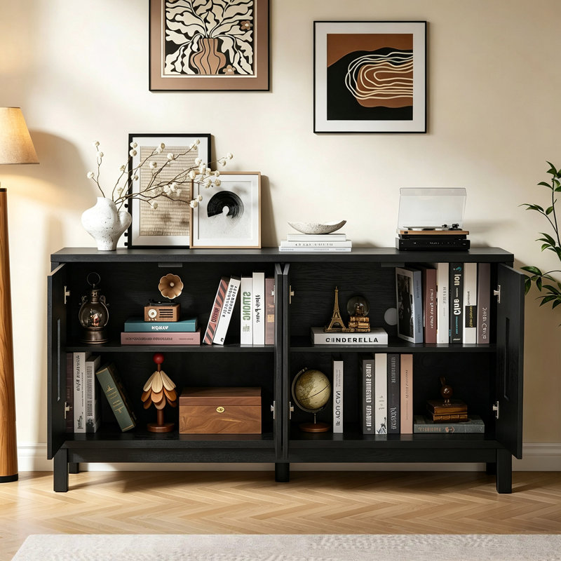 Buffet 60,7 po Mid Century Modern, Noir