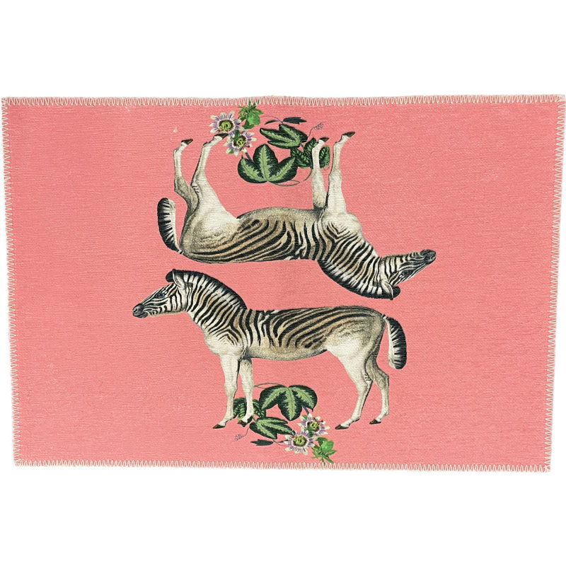 Zebra Seeing Double Microfiber Rectangle Washable Rug, Rectangle 8' x 10', Pink