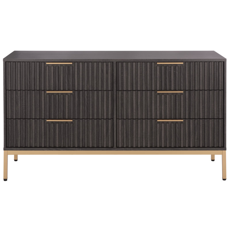 Commode 6 tiroirs Burgess, Noir vieilli / or