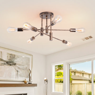 6 - Light 62cm Dimmable Sputnik Sphere Semi Flush Mount Chandelier
