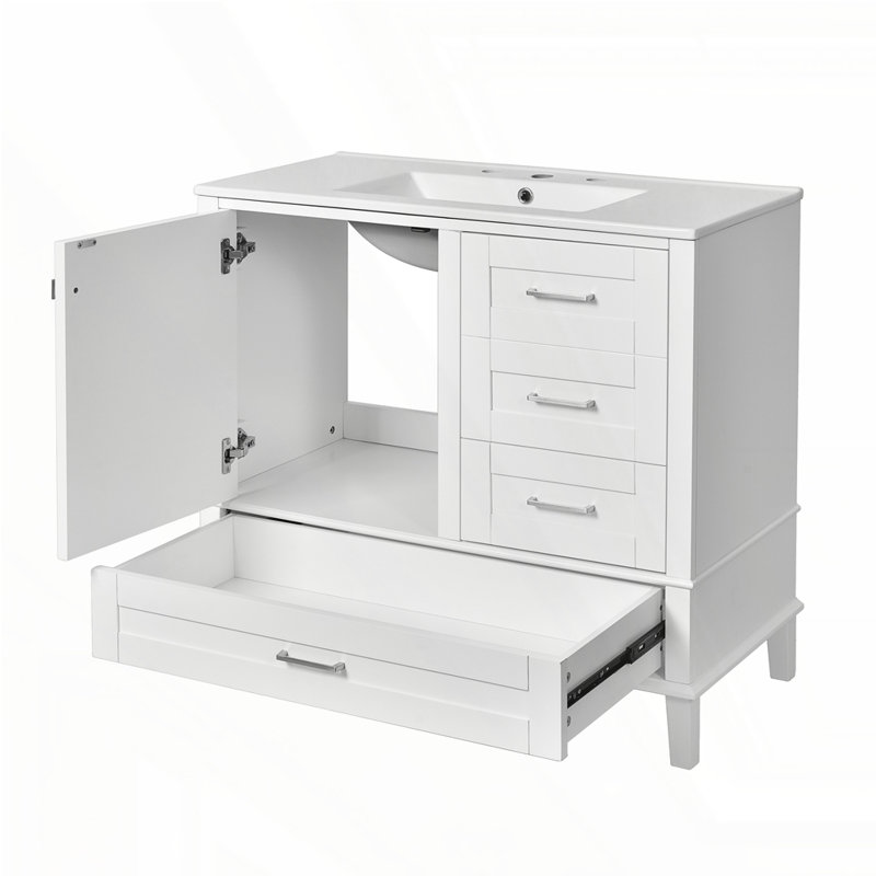 36" Bathroom Vanity with Solid Pine Frame, white, Gold