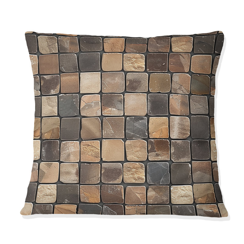 Carreaux de mosaïque bruns II - coussin décoratif moderne, H 16 po x l 16 po