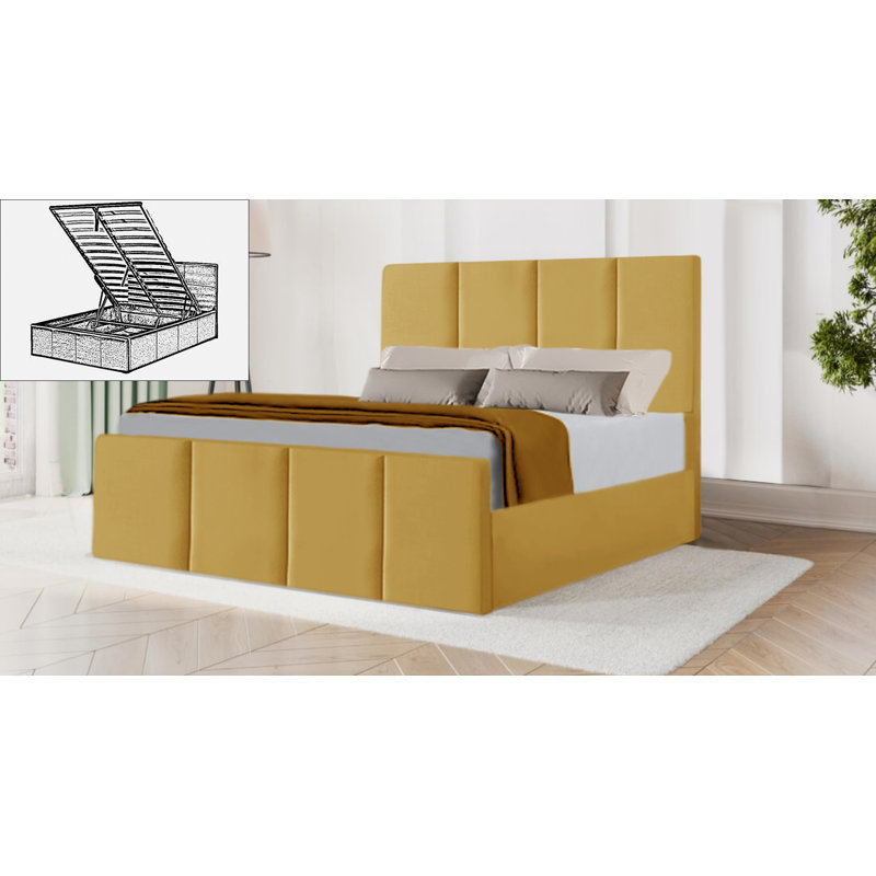 Upholstered Ottoman Storage Bed, Yellow Mustard, UK Double - DE 135 x 190 cm