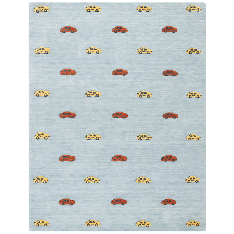 Tapis bleu clair / jaune en laine / coton touffeté à la main Storrie, Rectangle 8 pi x 10 pi