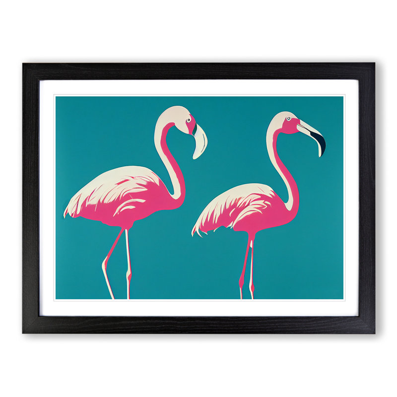 Expressive Flamingos - Single Picture Frame Print, 46cm H x 64cm W x 2cm D, Black