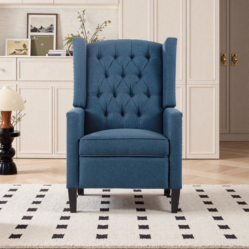 CozyLift Manual Wingback Recliner Chair – 3-Position Lounge Chair with Deep Buckle Support & Resilient Fabric, Blue