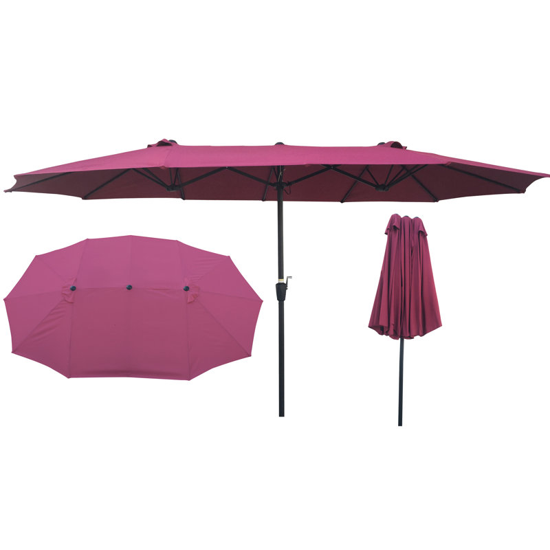 Parasol d'extérieur très grand 15 pi x 9 pi - Double avec manivelle et évents pour une piscine de jardin ombragée de longue durée