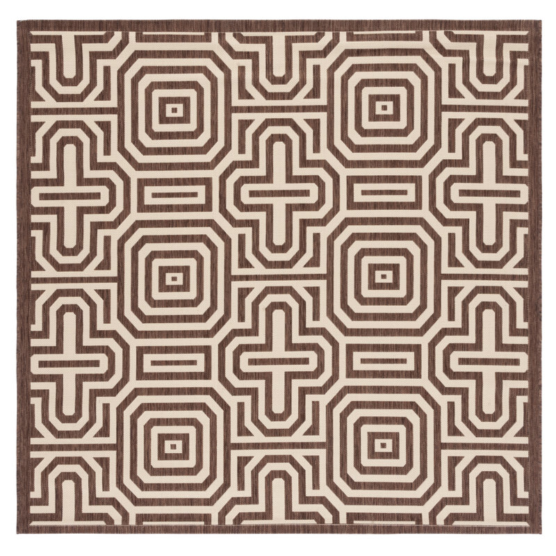 Tapis intérieur / extérieur beige / naturel à motif géométrique Arneshia, Carré 6 pi 7 po