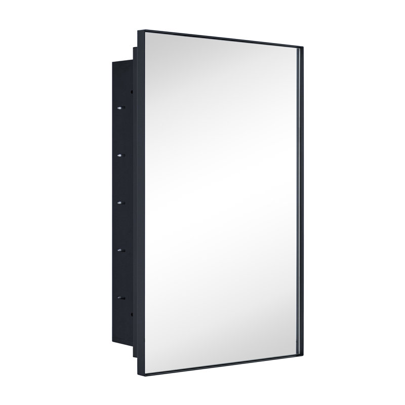 Yasine 16'' W 26'' H Recessed Framed Medicine Cabinet with Mirror and 2 Adjustable Shelves, Black