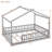 Neutral Gray Full Size Solid Wood Playhouse Bed Frame with Protective Fence for Kids and Teens-129380617