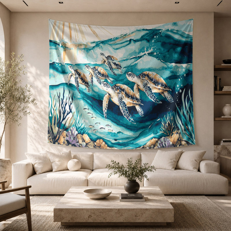 Tapisserie murale «Coastal Sea Turtle», 68 po x 80 po