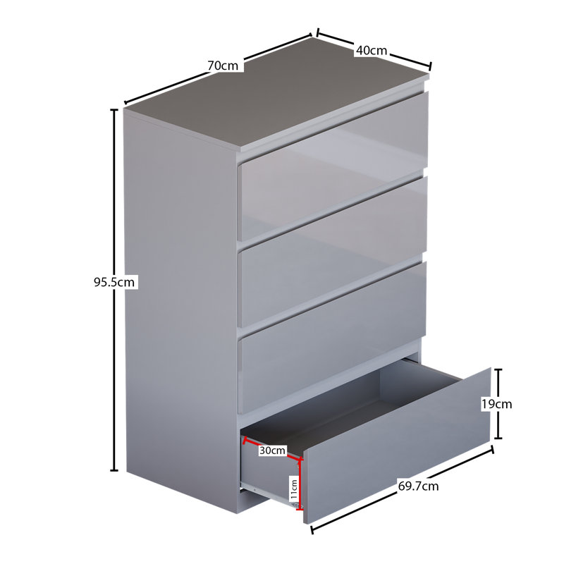 Oslo 3 Piece Bedroom Set (2 Drawer Bedside Chest, 4 Drawer Chest, 3 Door 2 Drawer Wardrobe), (100% FSC), Grey