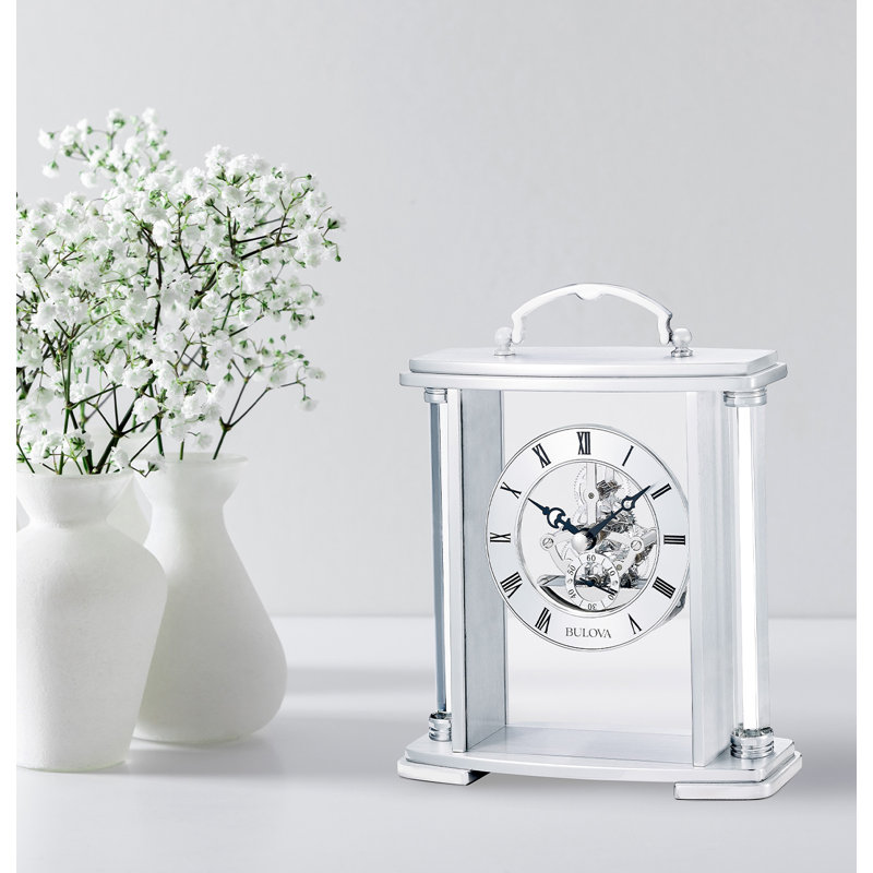 Adrienne Roman Numeral Stainless Steel Quartz Movement / Crystal Tabletop Clock in Silver