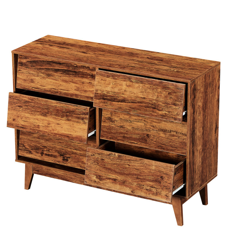 Organisateur de chambre à coucher à 6 tiroirs brun - Commode design biseauté avec bords biseautés