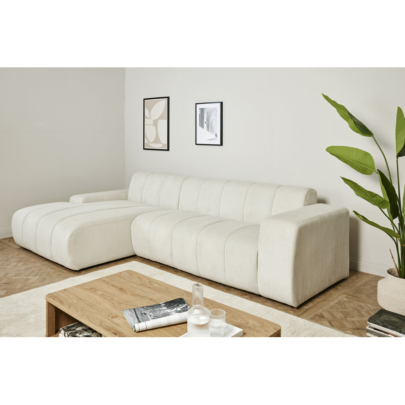Charee Corner Sectional, Left Hand Facing, White Corduroy