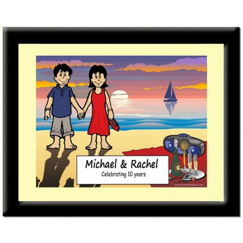 Personalized Lovers on the Beach Caricature with a Mat & Frame - Ready to hang!, Yes