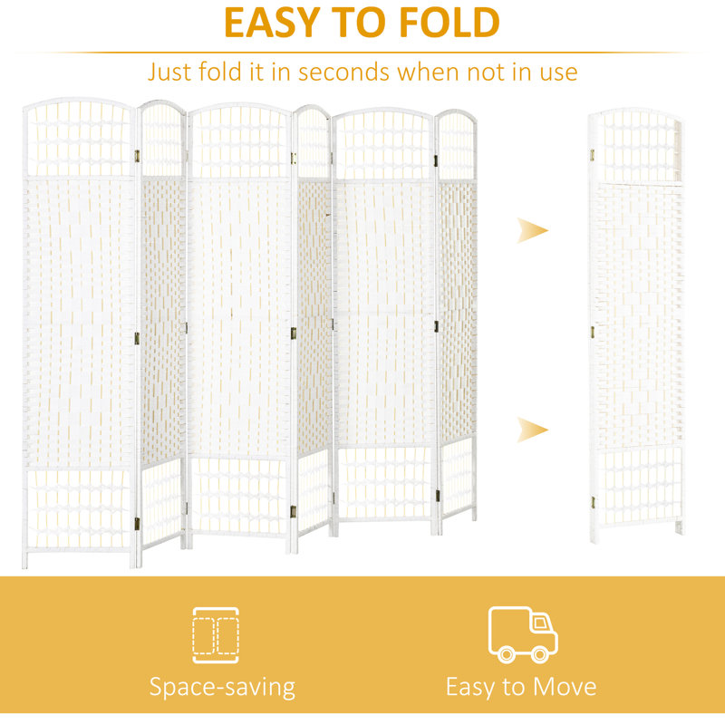 Cloison de séparation en fibre White Wave, paravent 6 panneaux 5,6 pi, intimité. Élégant pour le bureau à domicile, fabrication légère, écran d'intimité, cloison. Idée élégante et pliable