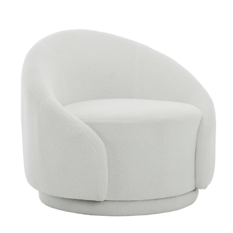 Aunna 89.2Cm Wide Swivel Barrel Chair, White Teddy