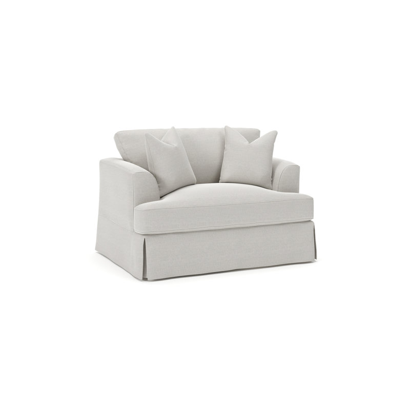 Lucia Slipcovered Chair and a Half, Drusky Ivory Sustain® Basketweave