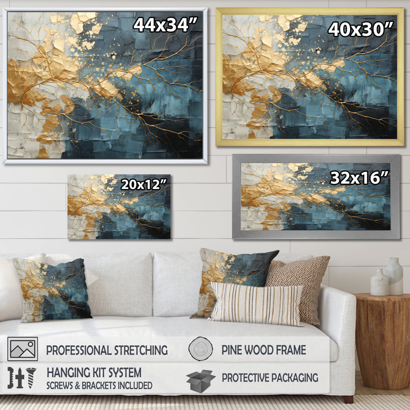 Lightning Electric Veins Patchwork III, reproduction d'art sur toile, Cadre flottant doré, H 30 po x l 40 po x P 1,5 po