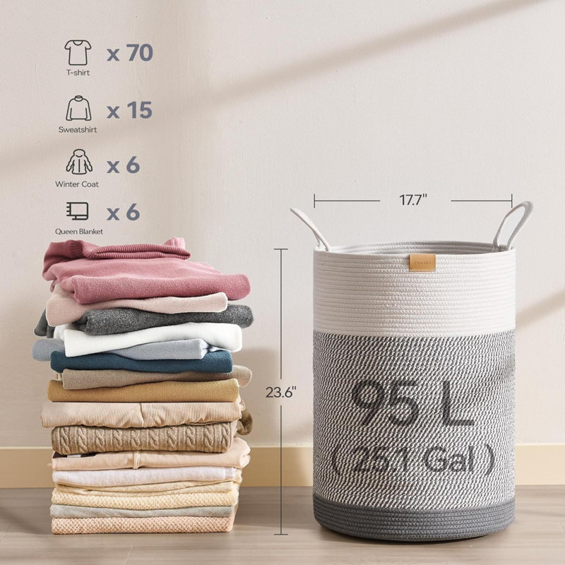 Laundry Hamper Laundry Basket For Clothesdecorative Storage Basket For Cotton Rope Woven Basket For Bedroom, Gray