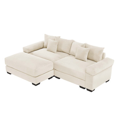 Oversized Corduroy Cloud Modular Loveseat with 1 Ottoman & Throw Pillows for Living Room, Bedroom