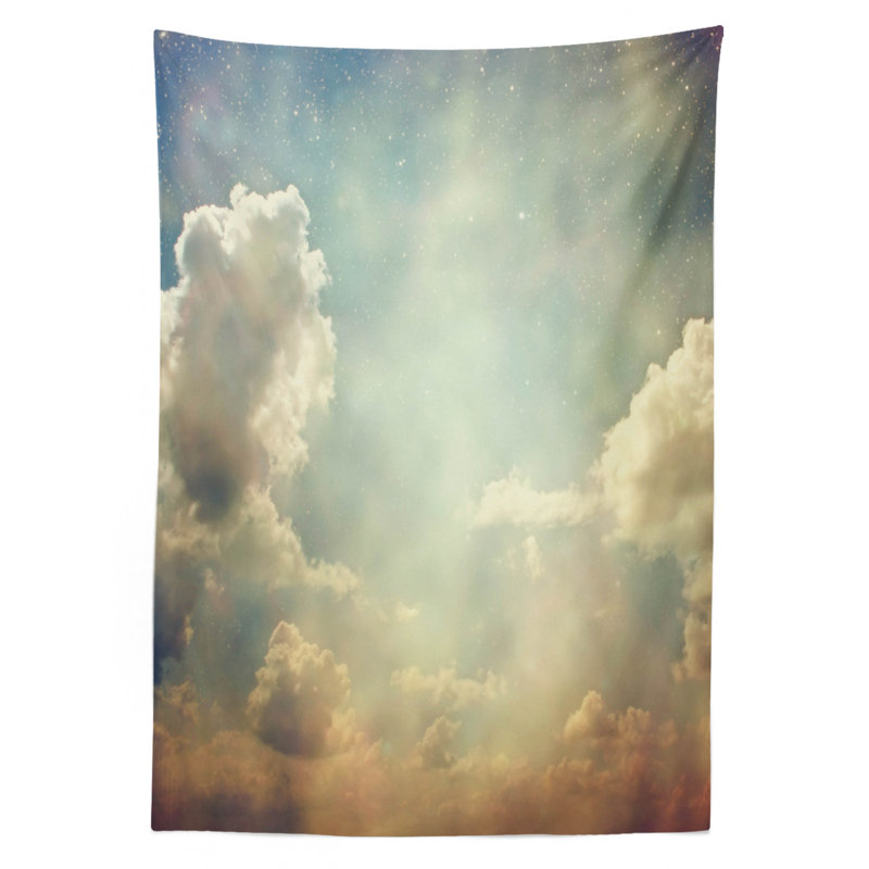 Vintage Tablecloth, Sky Looks Like Dream Space With Sun Rays Celestial Miracle Atmosphere Photo, Rectangular Table Cover For Dining Room Kitchen Decor, 52" X 70", Blue White