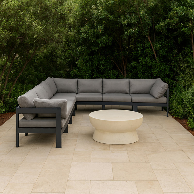 Otilla 150'' Wide Aluminum Patio Sectional with Cushions, Dark Gray, Gray