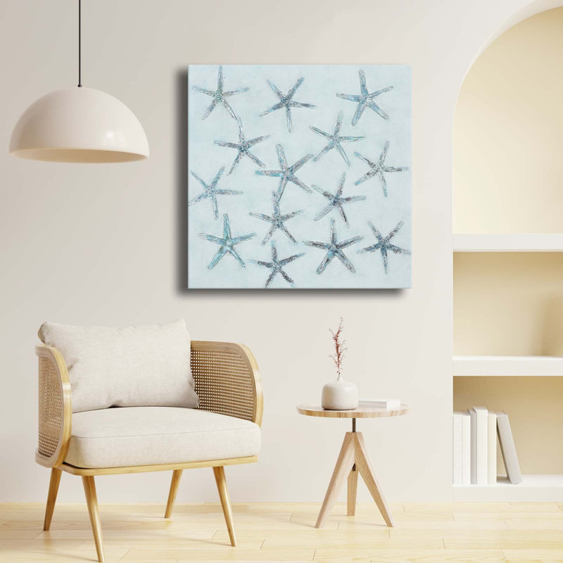 Art sur toile bleu, étoile de mer bleue