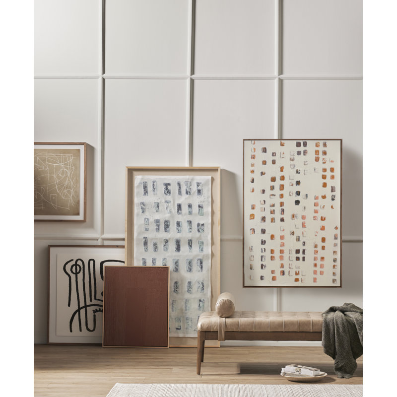Modern Black and White Abstract Canvas Painting with Walnut Frame