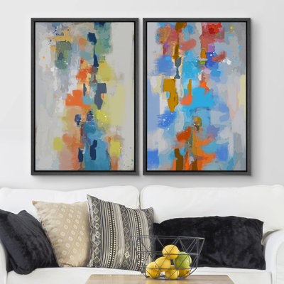 Color Blocks " Multicolor Watercolor Vibrant Paint Abstract Wall Pictures Colourful Modern Artwork - No Texture " 2 - Pieces