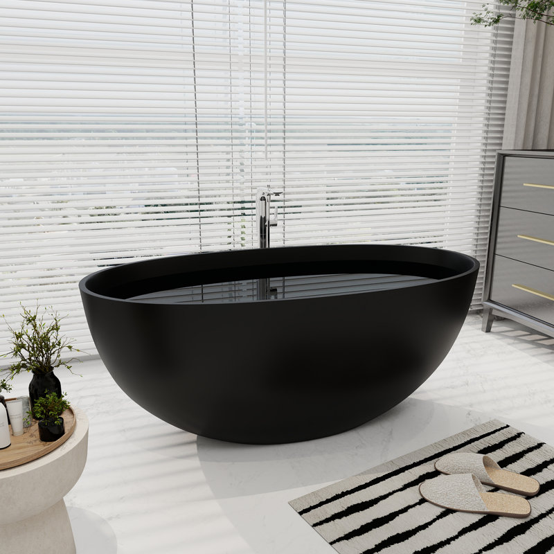 Baignoire autoportante de 55 po x 30 po en résine de pierre à surface solide, Noir mat