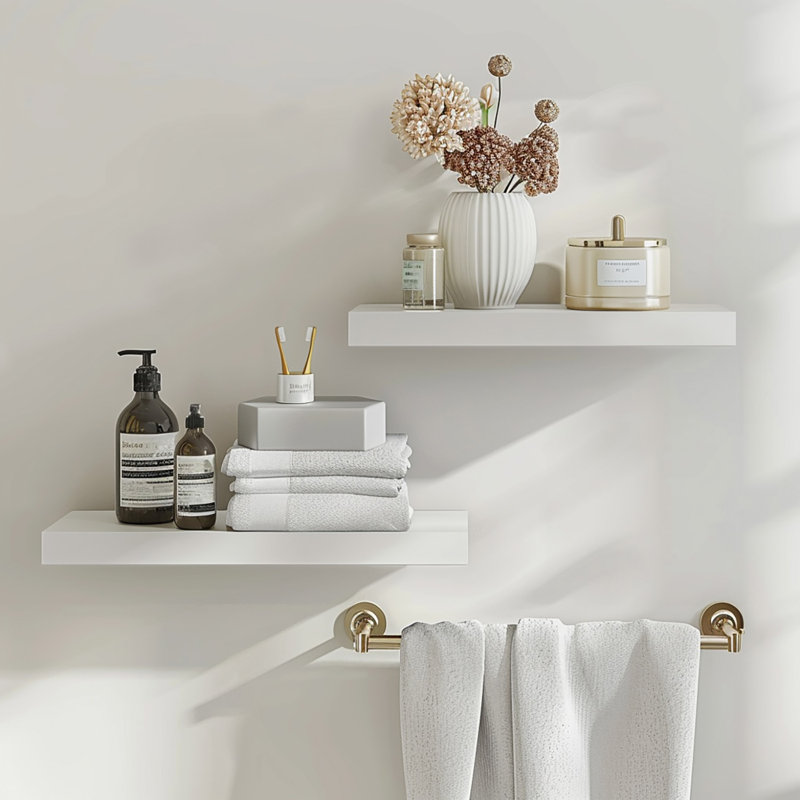 Godfree Wide Wood Floating Shelves Set for Bathroom, Kitchen, Bedroom, Wall Shelf Display Shelves (Set of 2) for Living Room, 15" W x 5.5" D Bathroom Shelving