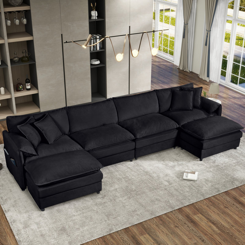 Canapé modulaire Elara, Chenille noir, H 33,46 po x l 143,31 po x P 57,48 po