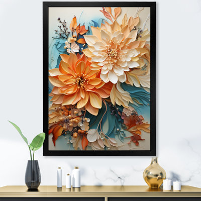 Orange et bleu sarcelle, tourbillon botanique I - art botanique abstrait